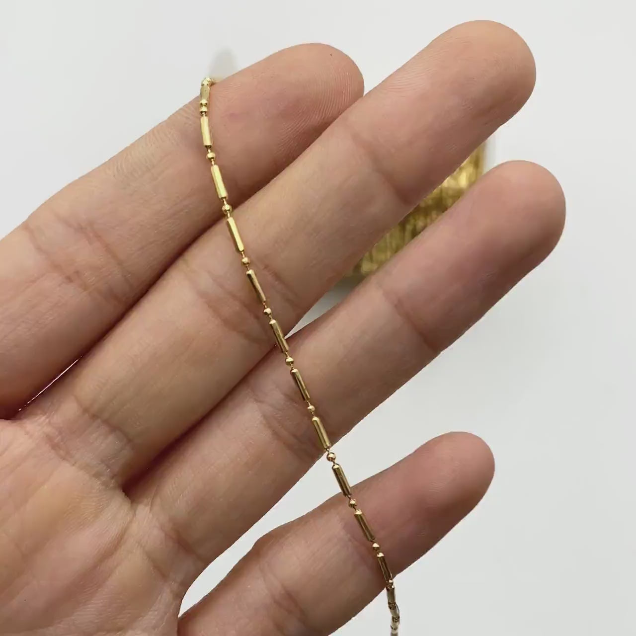 Gold Bar and Ball Chains 1.3mm, DIY Necklace Chain Wholesale (#LK-244-1)/ 1 Meter=3.3 ft