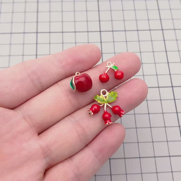 4pcs Gold Enamel Red Fruit Charms, Real Gold plated Brass, Christmas Earring Charms (GB-4706)