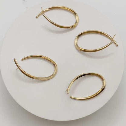 4pcs Gold U-Shaped Earrings, 18K Gold plated Brass, Horn Stud Earrings (GB-3687)