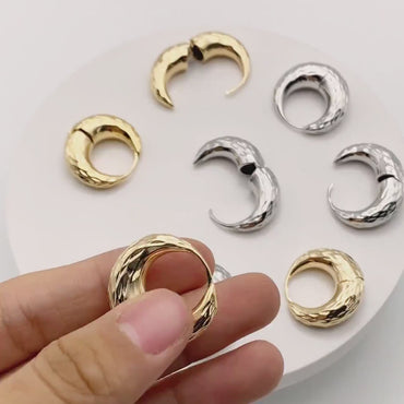 4pcs Gold/ Silver Tone Circle Hoop Earrings, 18K Gold/ Rhodium plated Brass, Chunky Huggie Earrings (GB-4447)