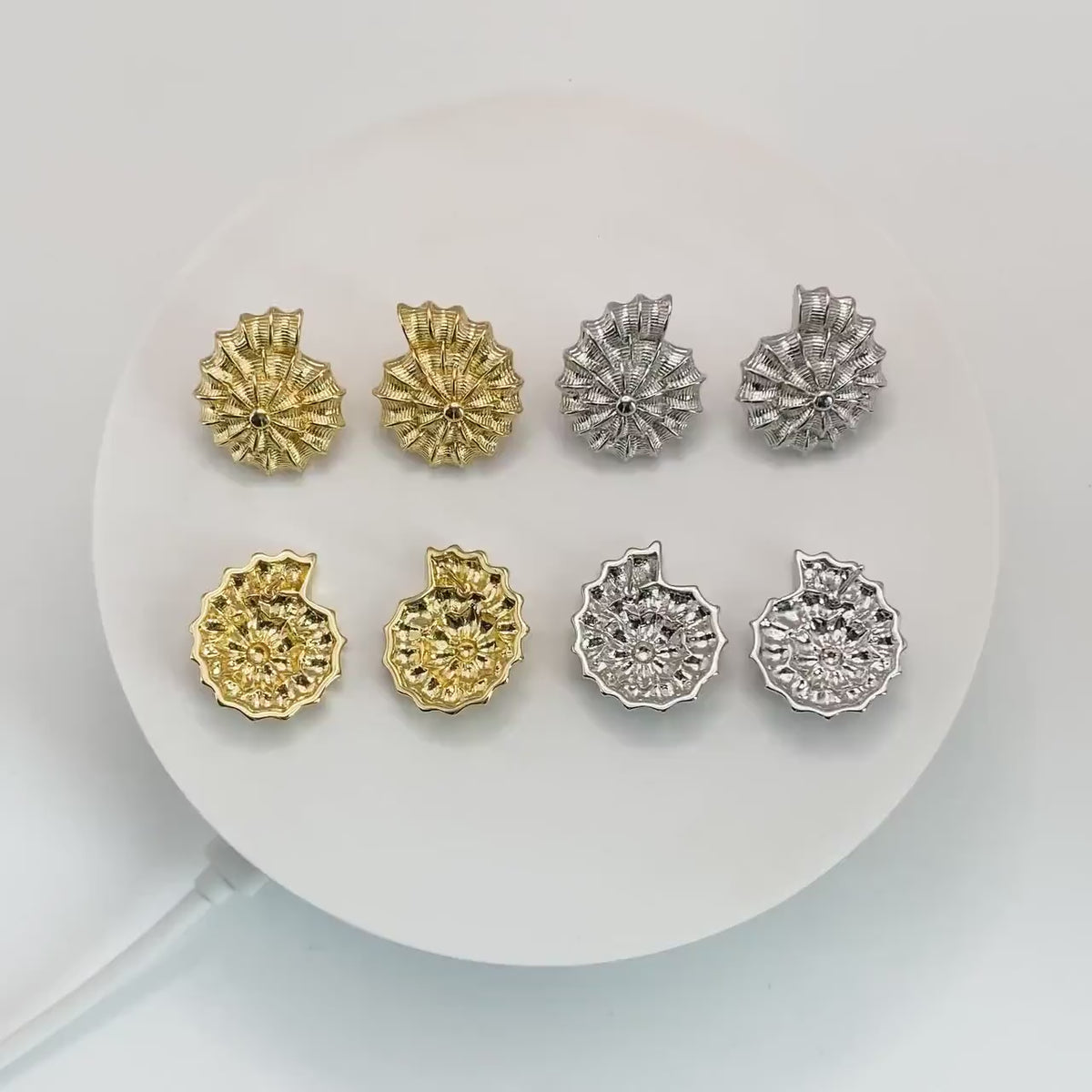 4pcs Gold/ Silver Tone Spiral Shell Earrings, Modern Style Earrings, Fashion Earrings, Beach Jewelry (GB-4571)