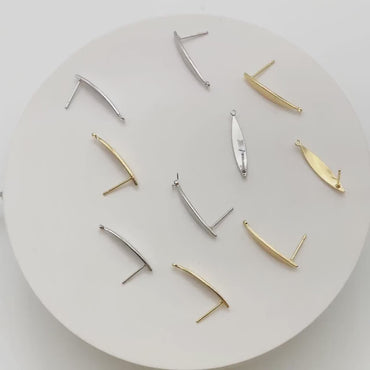10pcs Gold Bar Ear Posts 24x4mm, 18K Gold plated Leaf Ear Posts, Stud Earring Components (GB-631)