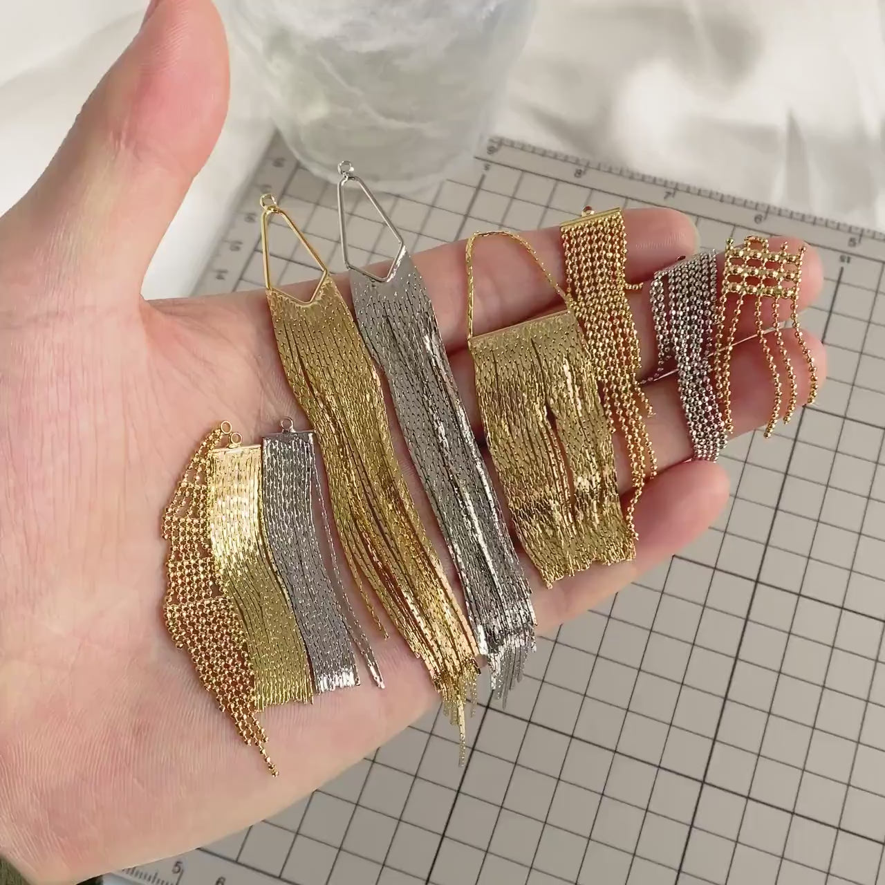 4pcs Gold/ Silver Tone Chain Long Tassels, 18K Gold/ Rhodium plated Brass Tassel, Earring Charm Pendants (GB-945)