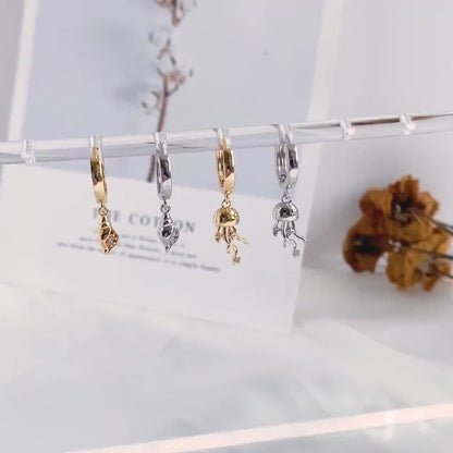 4pcs CZ Pave Gold/ Silver Tone Conch/ Jellyfish Charms, 18K Gold/ Rhodium plated Brass, Dainty Beach Jewelry (GB-4643)