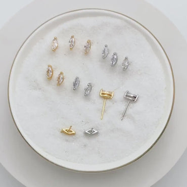 10pcs  Marquise CZ Stud Earring 7.2x3.2mm, Gold/ Rhodium Plated Brass Stud Earrings (#GB-2618-A)