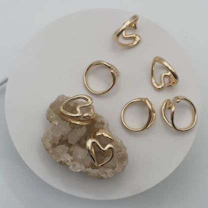 4pcs Gold Heart Ring, Everyday Ring, Fashion Rings, Adjustable Ring, Minimalist Ring (#GB-3624)