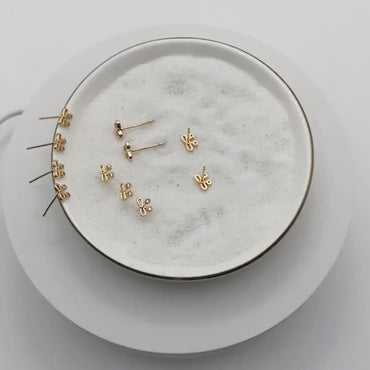 10pcs CZ Pave Gold Bowknot Earrings, 18K Real Gold plated Brass, Bow Knot Stud Earring  (GB-4068)