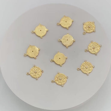 4pcs CZ Pave Gold Round Charm 19x17mm, Antique pendant, Necklace makings, Jewelry making supplies (GB-3464-G)