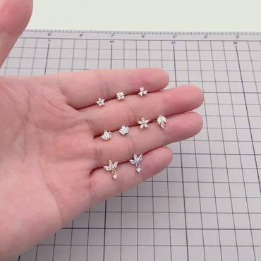 10pcs CZ Pave Flower Ear Posts: 18K Gold Plated Brass Stud Earrings (GB-3395)