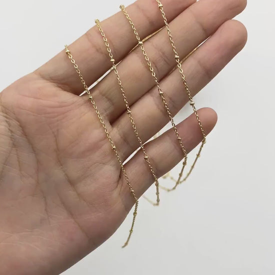 Gold/ Rhodium plated Brass Satellite Chains, 1.3mm Chain with 2mm Rondelle Beads, DIY Necklace Chain Wholesale (#LK-125)/ 1 Meter=3.3 ft