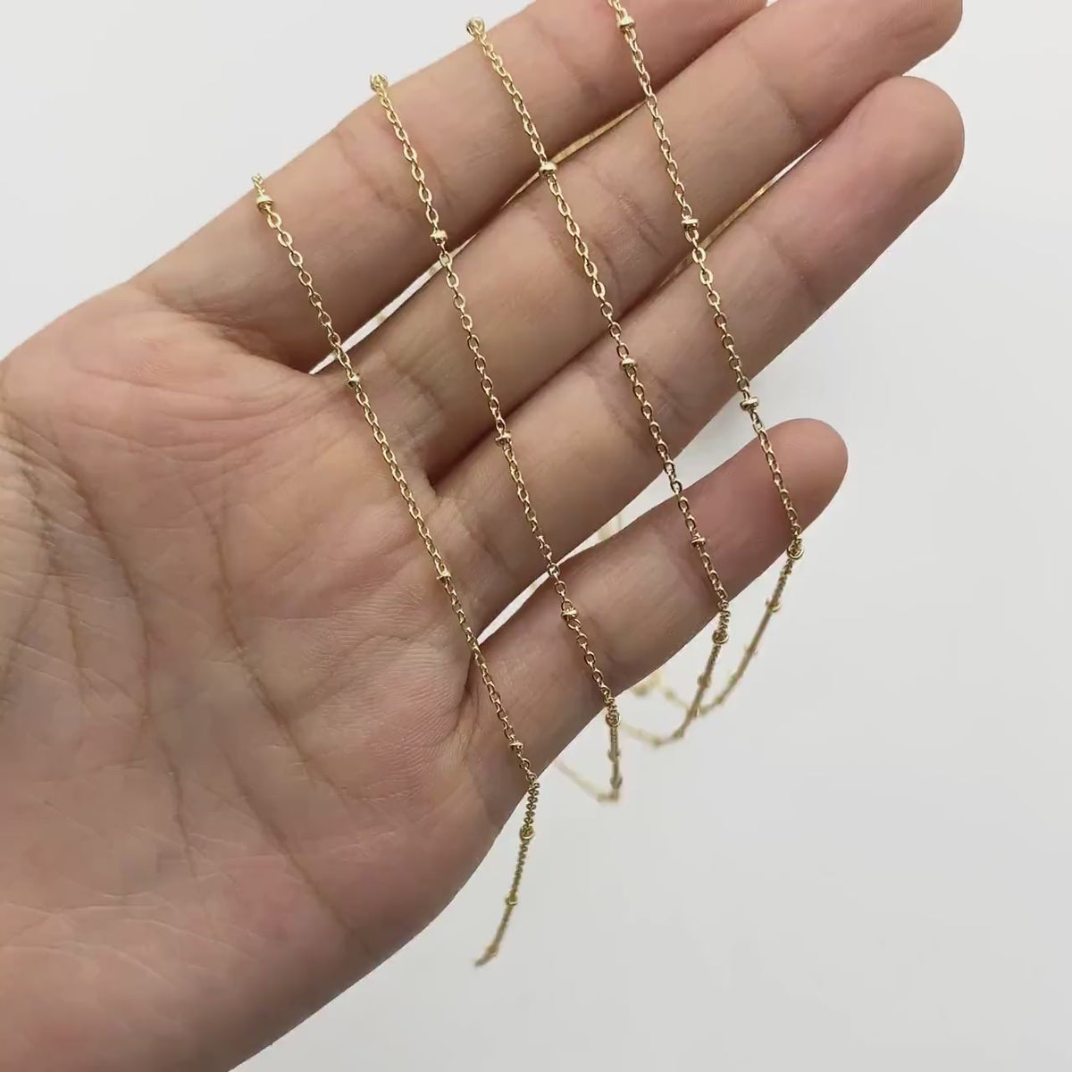 Gold/ Rhodium plated Brass Satellite Chains, 1.3mm Chain with 2mm Rondelle Beads, DIY Necklace Chain Wholesale (#LK-125)/ 1 Meter=3.3 ft