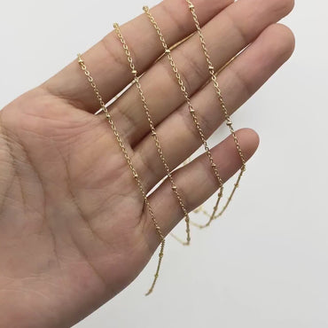 Gold/ Rhodium plated Brass Satellite Chains, 1.3mm Chain with 2mm Rondelle Beads, DIY Necklace Chain Wholesale (#LK-125)/ 1 Meter=3.3 ft