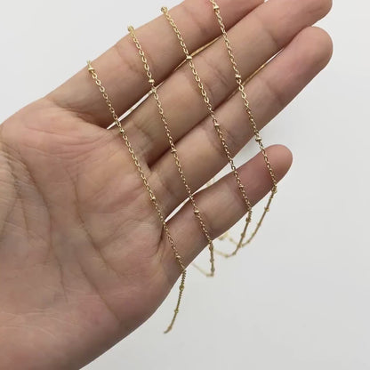 Gold/ Rhodium plated Brass Satellite Chains, 1.3mm Chain with 2mm Rondelle Beads, DIY Necklace Chain Wholesale (#LK-125)/ 1 Meter=3.3 ft