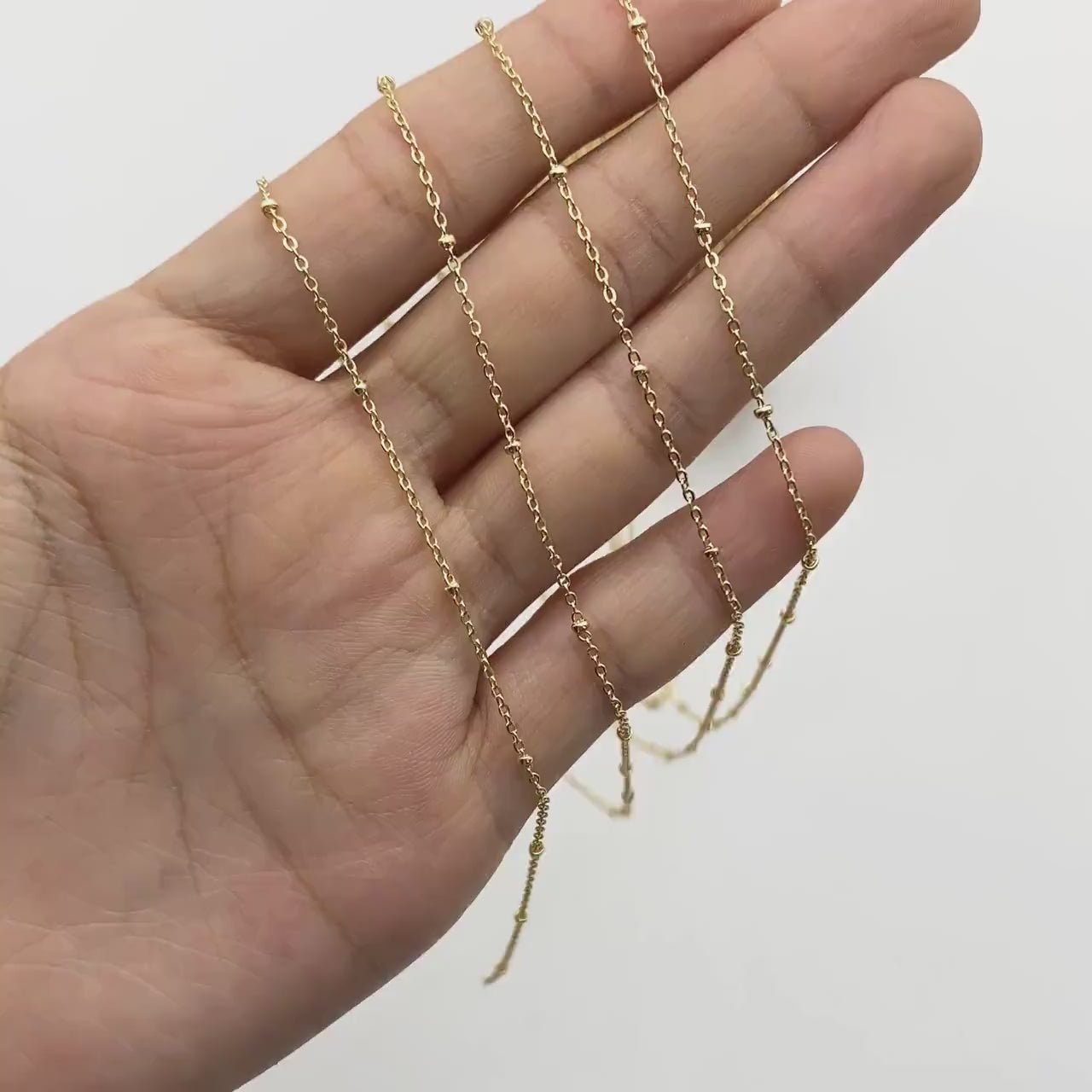 Gold/ Rhodium plated Brass Satellite Chains, 1.3mm Chain with 2mm Rondelle Beads, DIY Necklace Chain Wholesale (#LK-125)/ 1 Meter=3.3 ft