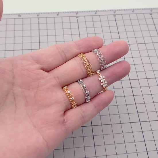 4pcs Gold/ Silver Tone Lace Finger Ring, Gold/ Rhodium plated Brass, Gift for Her, Stackable Ring, Minimalist Ring(#JZ-001)