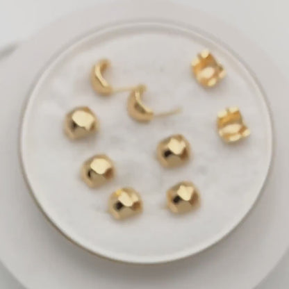 10pcs Gold Faceted Ear Post with Loop, Gold plated Brass, Geometric Stud Earrings (GB-2966-A)