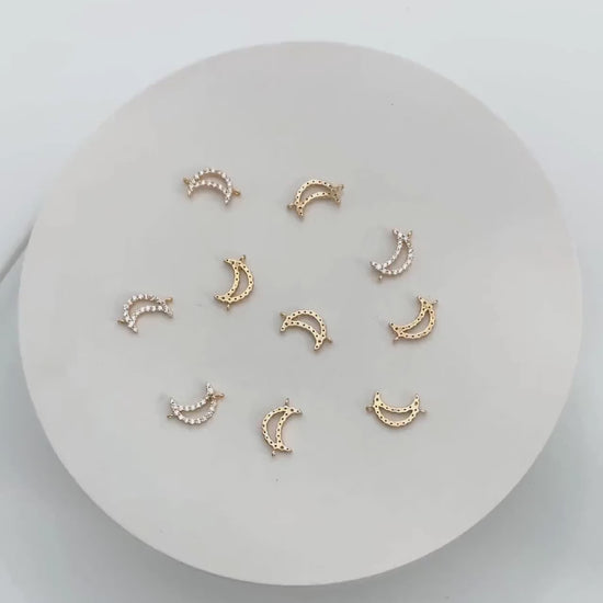 10pcs Gold Plated Moon Connectors: CZ Pave Moon Charms 14x8mm (GB-618-E)