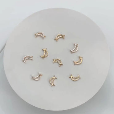 10pcs Gold Plated Moon Connectors: CZ Pave Moon Charms 14x8mm (GB-618-E)