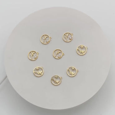 4pcs Gold Moon Charms, Gold Star Pendants 12mm, CZ Cubic Zirconia Pave Pendants (GB-2433-D)