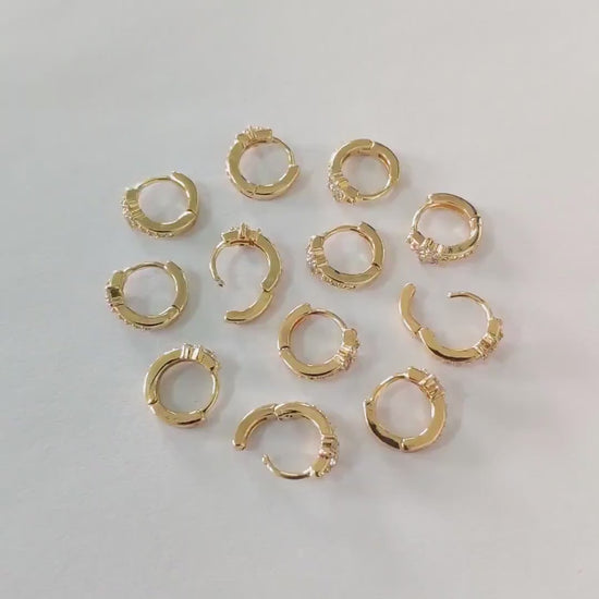 4pcs CZ Pave Tiny Flower Hoop Earrings 10mm, Dainty Huggie Earrings, Minimalist Earring, Small Gold Hoops Earring (GB-3399-C)