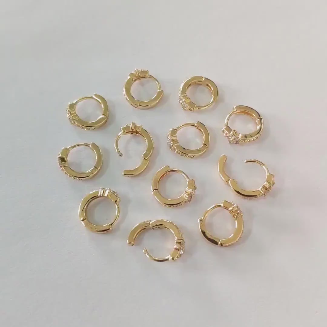 4pcs CZ Pave Tiny Flower Hoop Earrings 10mm, Dainty Huggie Earrings, Minimalist Earring, Small Gold Hoops Earring (GB-3399-C)