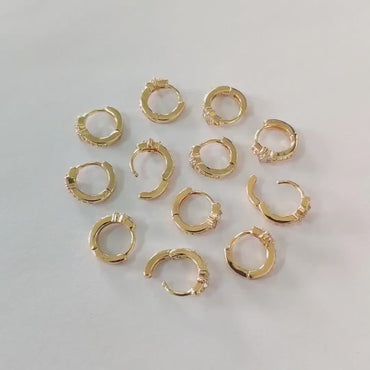 4pcs CZ Pave Tiny Flower Hoop Earrings 10mm, Dainty Huggie Earrings, Minimalist Earring, Small Gold Hoops Earring (GB-3399-C)