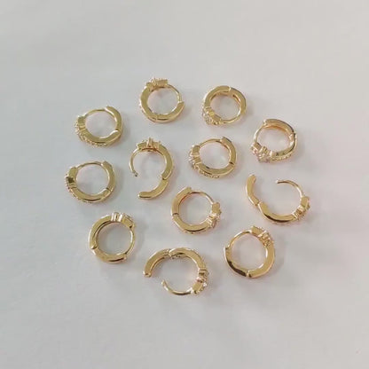 4pcs CZ Pave Tiny Flower Hoop Earrings 10mm, Dainty Huggie Earrings, Minimalist Earring, Small Gold Hoops Earring (GB-3399-C)
