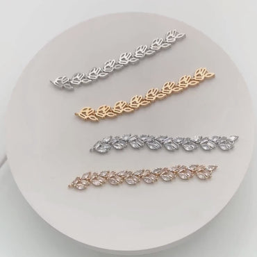 4pcs CZ Pave Gold/ Silver Leaf Charm Connector 73x7mm, 18K Gold/ Rhodium plated Brass, Dangle Earring Pendants  (#GB-3669-A)