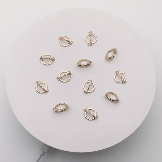4 pieces CZ pave Gold Circle Charm Connectors 10mm (GB-1221)