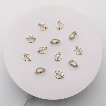 4 pieces CZ pave Gold Circle Charm Connectors 10mm (GB-1221)