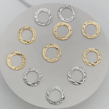 10pcs Gold/ Silver tone Circle Disc Connector Pendant 21mm, Gold/ Rhodium plated Brass Geometric Hammered Charms (GB-1422-A)