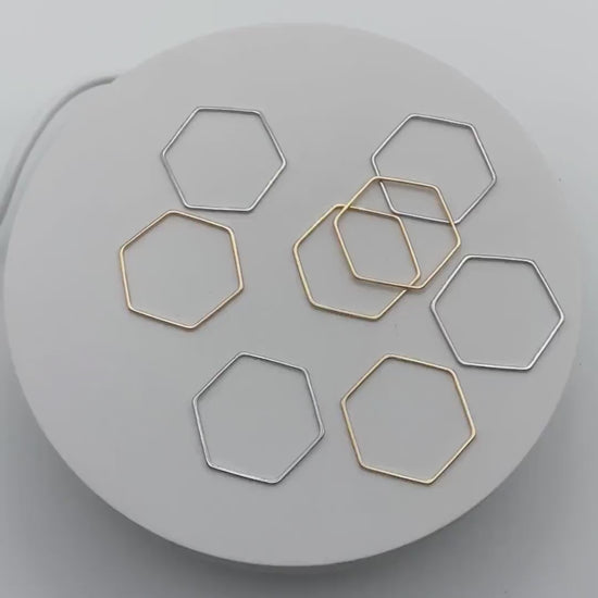 10pcs Gold/ Sliver Hexagon Wire Charms, 18K Gold/ Rhodium plated Brass, Geometric Hoop Pendants (GB-4091)