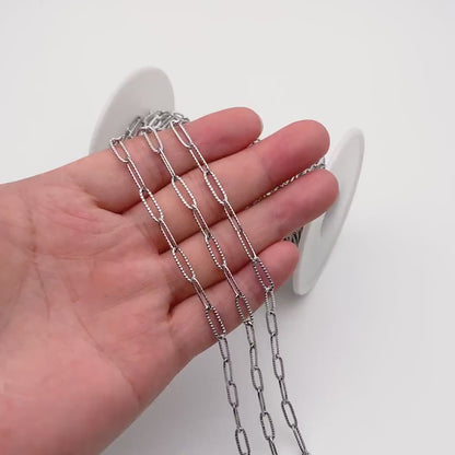 Stainless Steel Oval Link Chain: Silver Tone DIY Jewelry Findings (4x12mm) (LK-295)/ 1 Meter