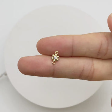 10pcs CZ Pave Gold flower Charm Connectors 9x5mm, 18K Gold plated Brass (GB-3780-A)