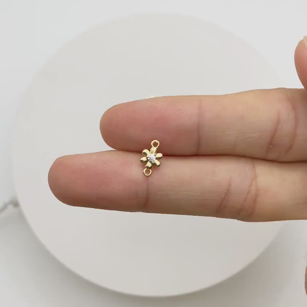 10pcs CZ Pave Gold flower Charm Connectors 9x5mm, 18K Gold plated Brass (GB-3780-A)