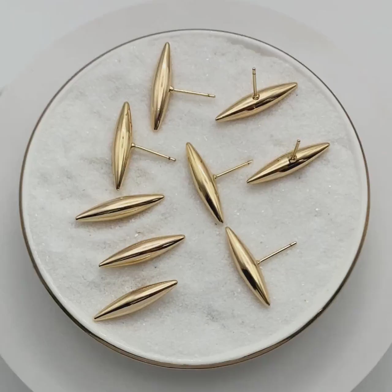 4pcs Gold Marquise Ear Posts, Horse Eye Stud Earrings, Jewelry Making, Diy Material, Jewelry Supplies (GB-3426)