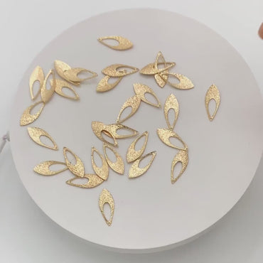 10pcs Gold Long Teardrop Charms 19x7mm, Rustic Leaf Earring Pendants (GB-265-C)