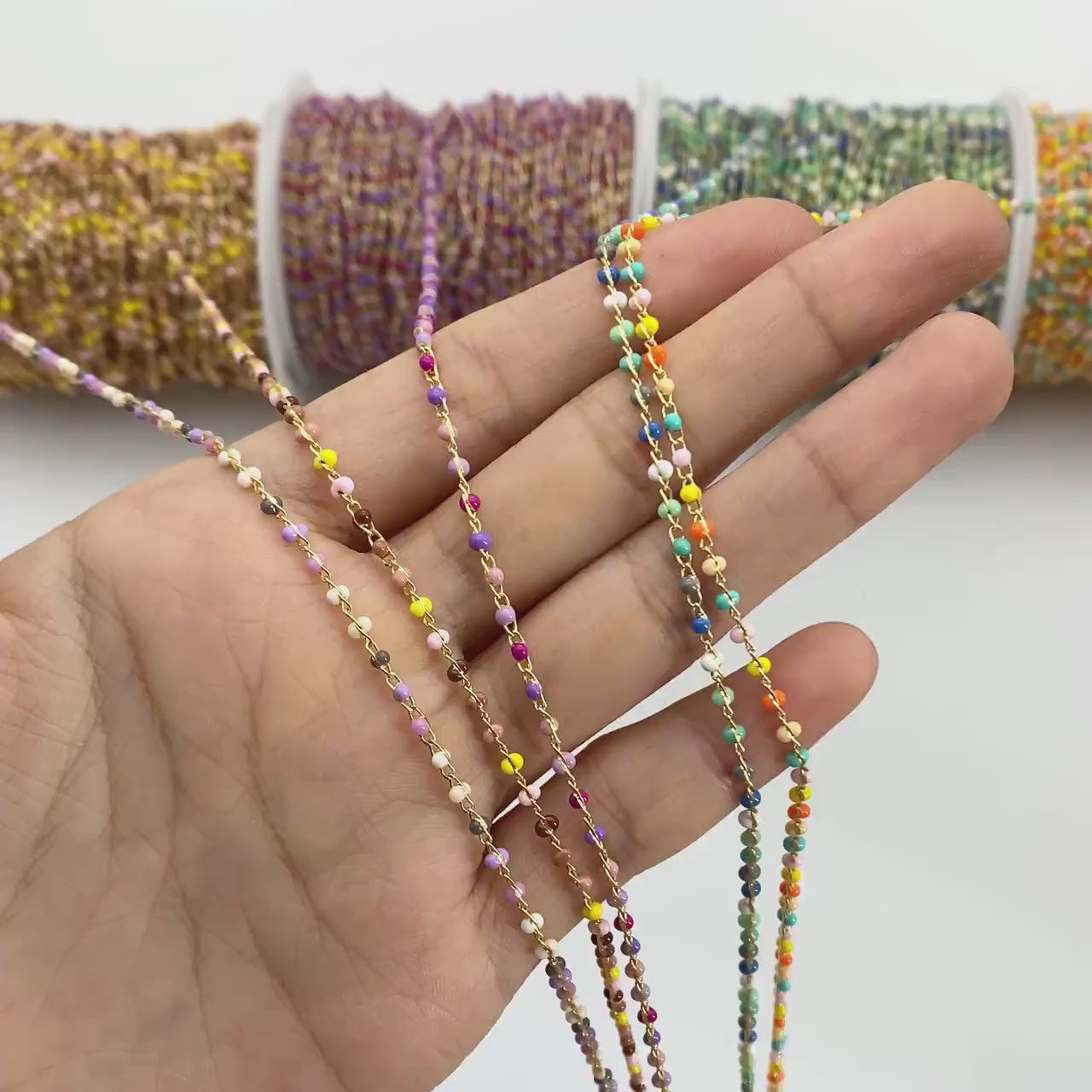 Mix Color Enamel Bead Chains 1.8mm, 18K Gold plated Brass, Quality Bead Chain Wholesale  (#LK-615)/ 1 Meter=3.3ft