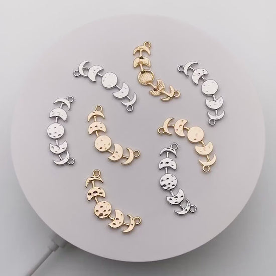 10pcs Gold/ Silver Moon Phases Bar Connectors 32mm, Real Gold/ Rhodium plated Brass Moon Charms (GB-4128)