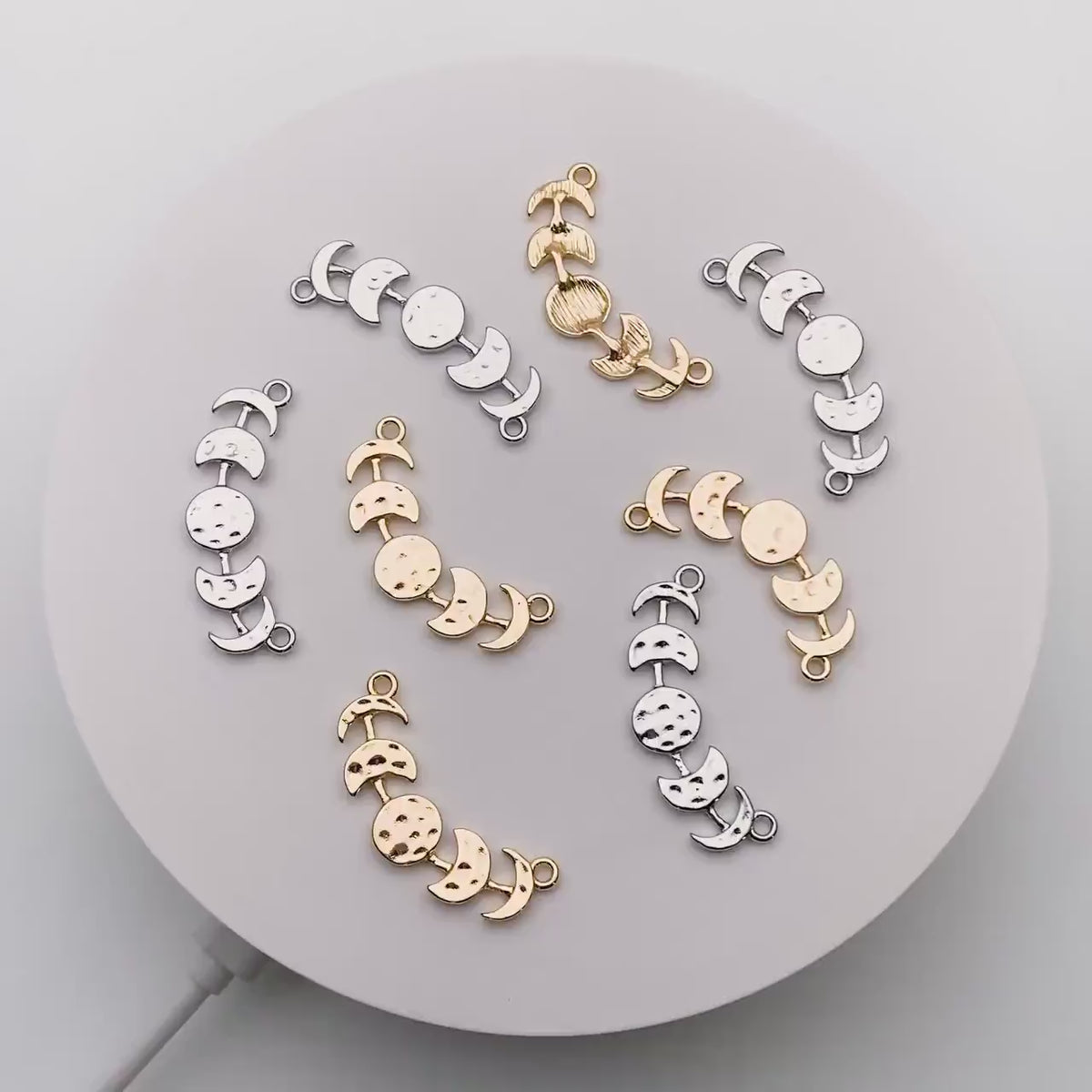 10pcs Gold/ Silver Moon Phases Bar Connectors 32mm, Real Gold/ Rhodium plated Brass Moon Charms (GB-4128)