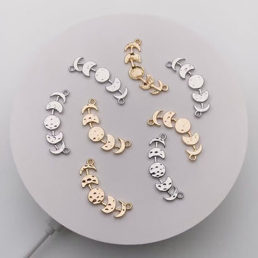 10pcs Gold/ Silver Moon Phases Bar Connectors 32mm, Real Gold/ Rhodium plated Brass Moon Charms (GB-4128)