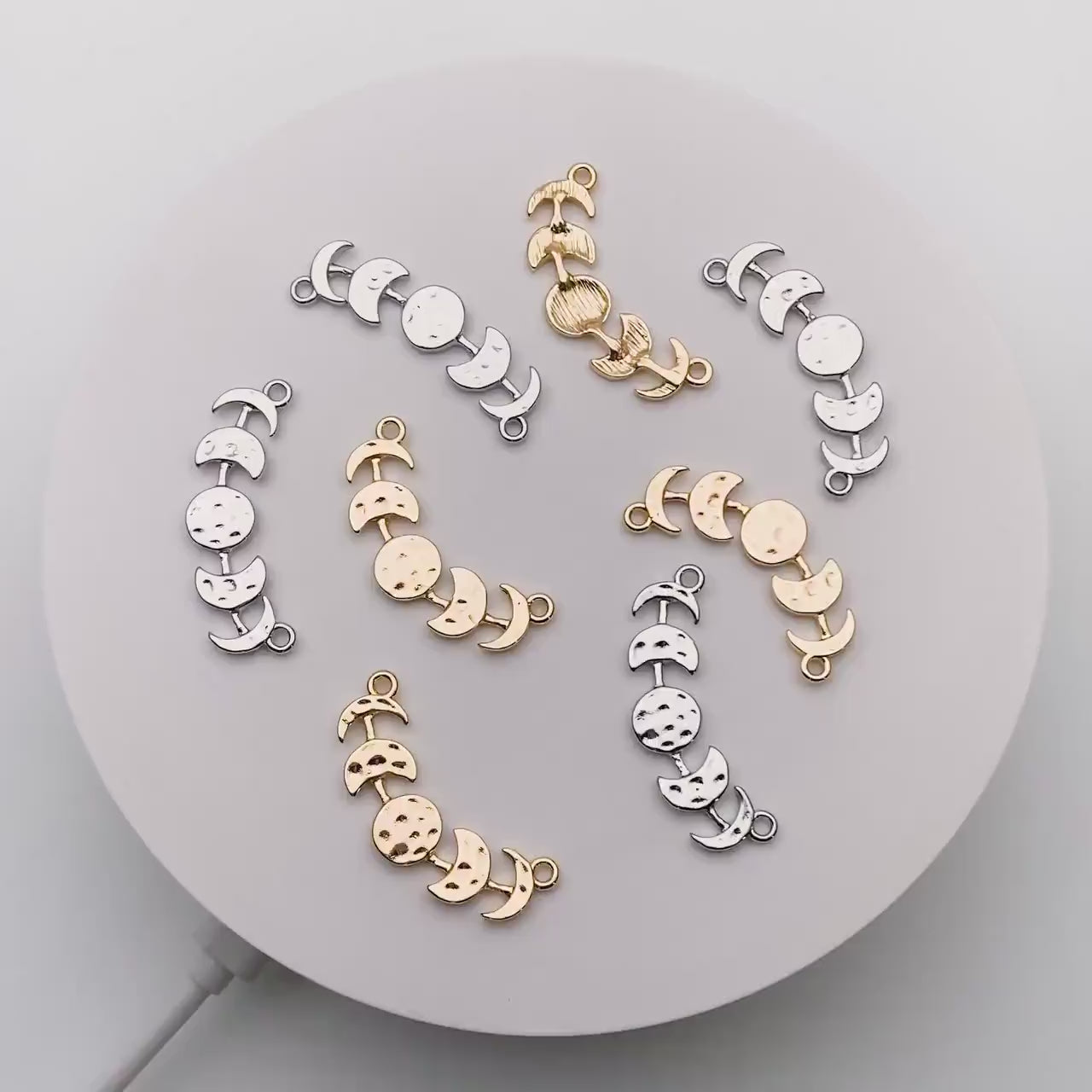 10pcs Gold/ Silver Moon Phases Bar Connectors 32mm, Real Gold/ Rhodium plated Brass Moon Charms (GB-4128)