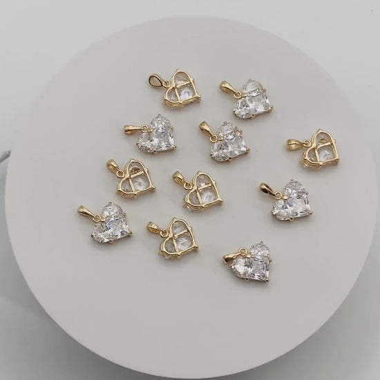 4pcs CZ pave Gold Heart Charms 20x14mm, Gold Plated Brass Heart Pendants (GB-2782-L)