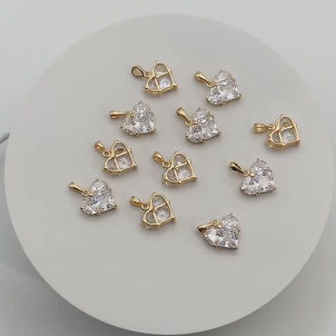4pcs CZ pave Gold Heart Charms 20x14mm, Gold Plated Brass Heart Pendants (GB-2782-L)