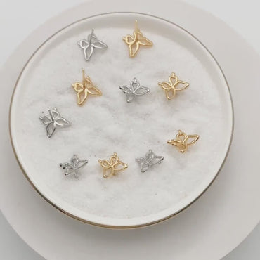 10pcs Gold/ Silver Butterfly Earrings, Gold/ Rhodium plated Brass, Dianty Butterfly Ear Studs, Jewelry Supplies (GB-4323)