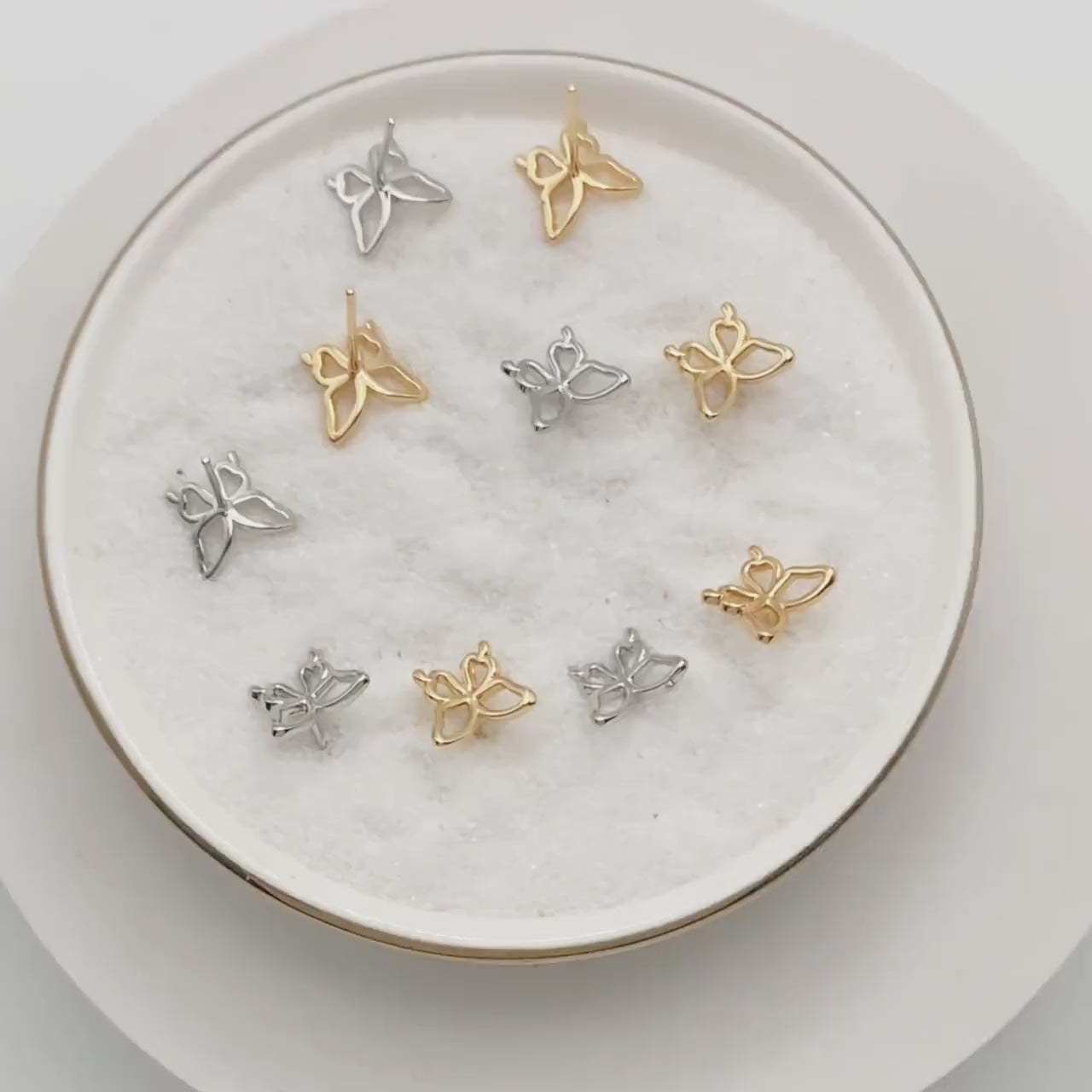 10pcs Gold/ Silver Butterfly Earrings, Gold/ Rhodium plated Brass, Dianty Butterfly Ear Studs, Jewelry Supplies (GB-4323)