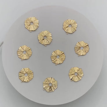 10pcs Gold Wrinkled Circle Charms 20x18mm, 18K Gold plated Brass, Disk Sun Pendants (GB-1404-F)