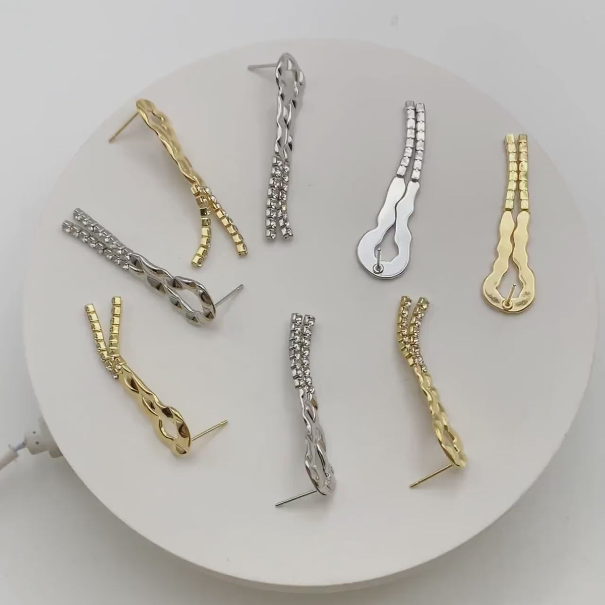 4pcs CZ Pave Gold/ Silver Chain Tassel Earrings, Tassel Stud Earring, Dangling Earrings, Minimalist Earrings (GB-4292)