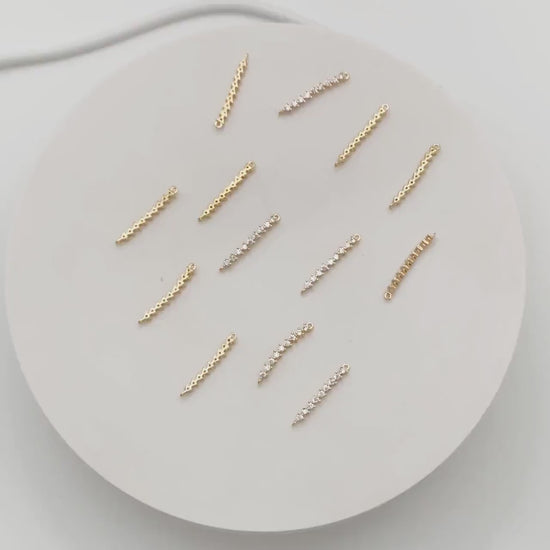 4pcs CZ Pave Bar Connector 20mm, Real Gold plated Brass, Cubic Zirconia Stick Charms (GB-1143-B)