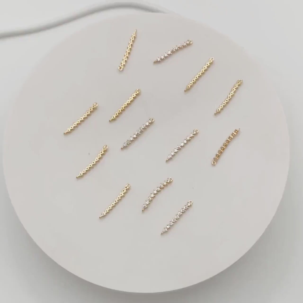 4pcs CZ Pave Bar Connector 20mm, Real Gold plated Brass, Cubic Zirconia Stick Charms (GB-1143-B)